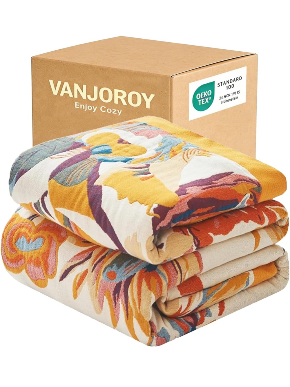 Cozy Floral Cotton Throw Blanket – Multicolor Yellow Accent